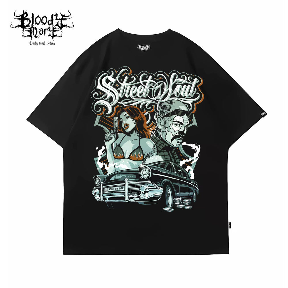 Original Trendy American Street West Coast Clown Short Sleeve T-shirt for Men and Women Loose Cotton Heavy Weight Chicano T-shirt