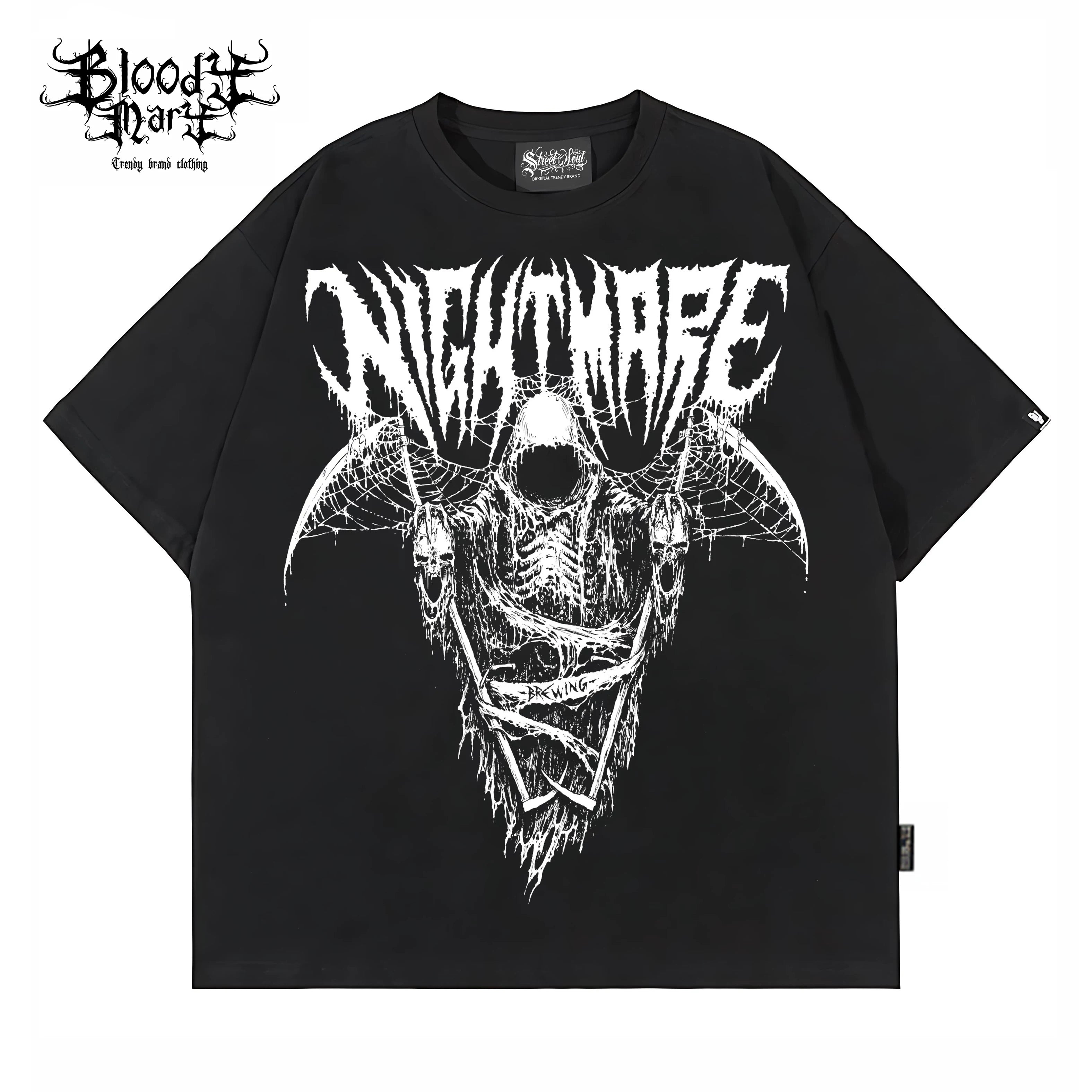 Original American Chicano Flower Font Heavy Cotton Skull Hip Hop Tattoo Artist Trendy Brand Round Neck West Coast T-shirt