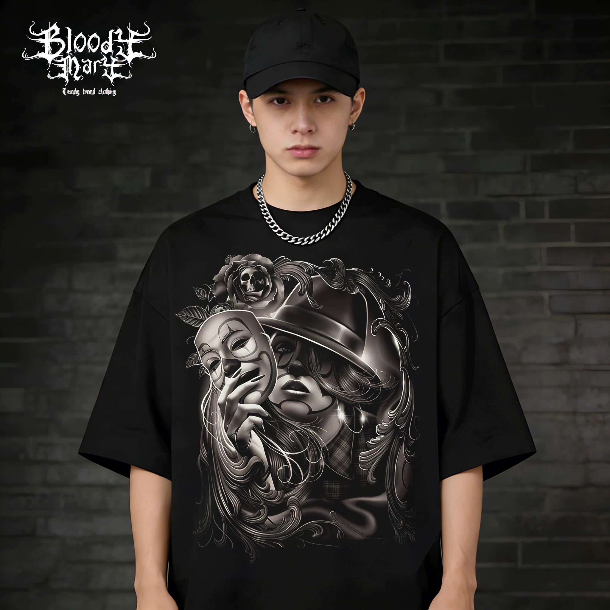 Original American street retro Chicano West Coast pure cotton heavyweight niche hip-hop tattoo artist trendy T-shirt print