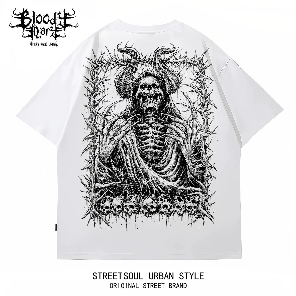 American street dark gothic style skull print short sleeved T-shirt for men and women loose couple outfit trendy brand high street style