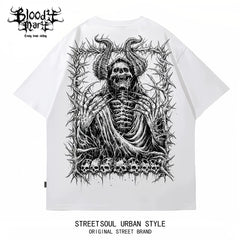 American street dark gothic style skull print short sleeved T-shirt for men and women loose couple outfit trendy brand high street style