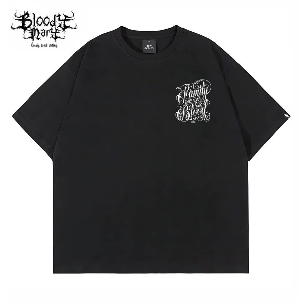 American street flower font short sleeved loose cotton heavyweight niche hip-hop tattoo artist trendy T-shirt family oriented
