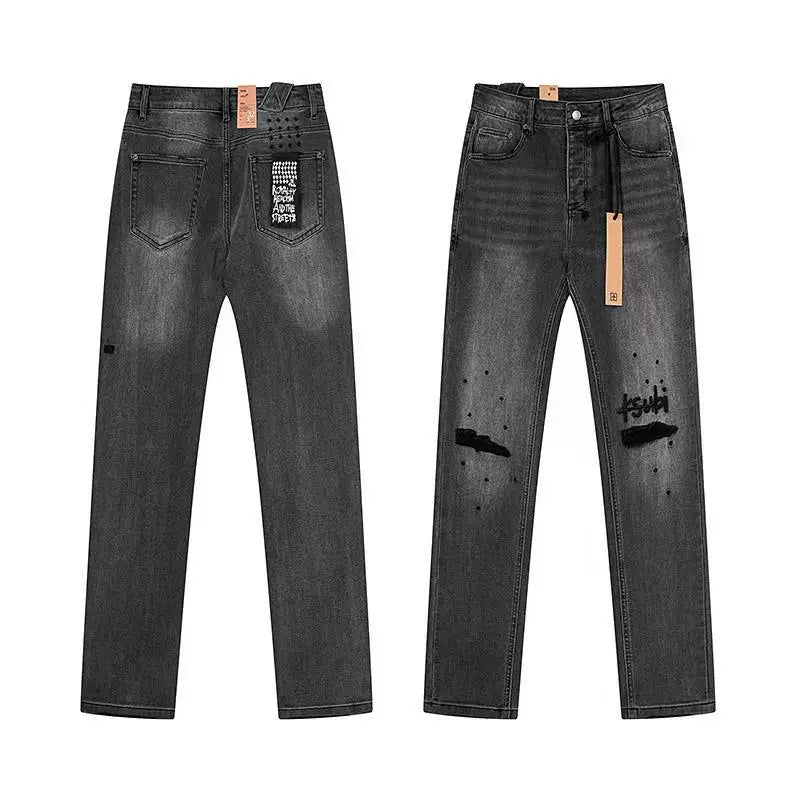 Ksubi Heavy Distressed & Paint Splatter Denim - Washed Black