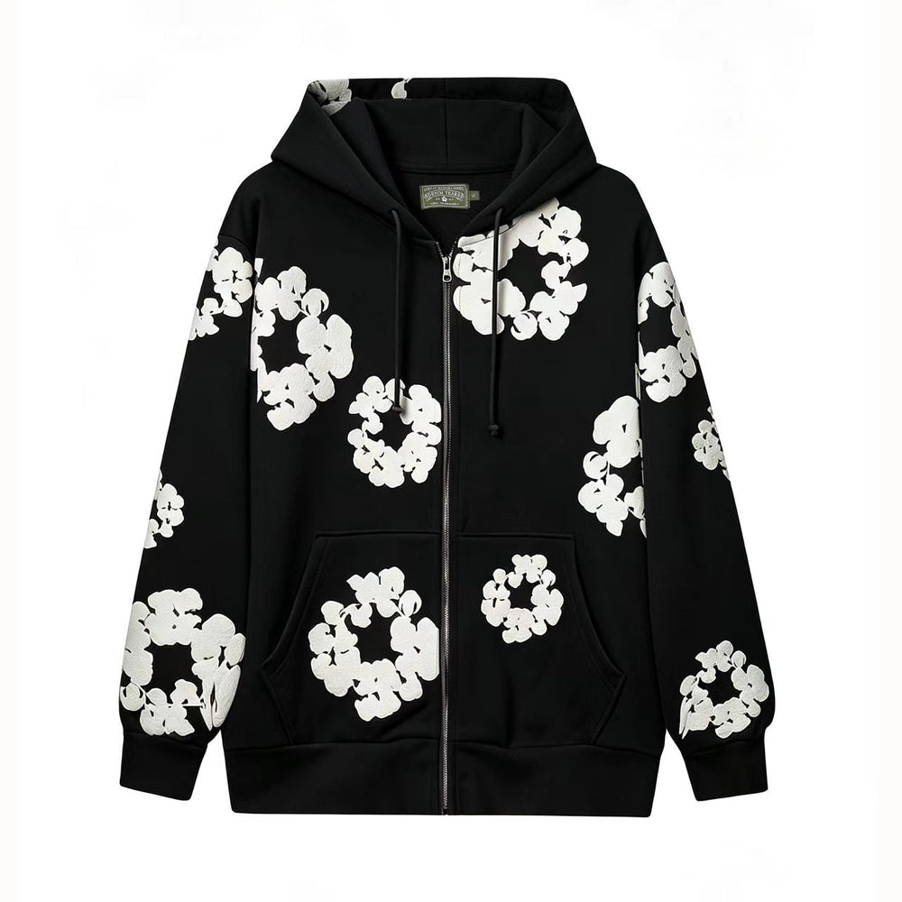 Denim Tears Cotton Wreath Full Zip-Up Hoodie - Black