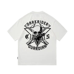 Hip hop skull print short sleeved T-shirt for men and women, loose shoulder sleeves, pure cotton, white trendy brand top, trendy street cotton