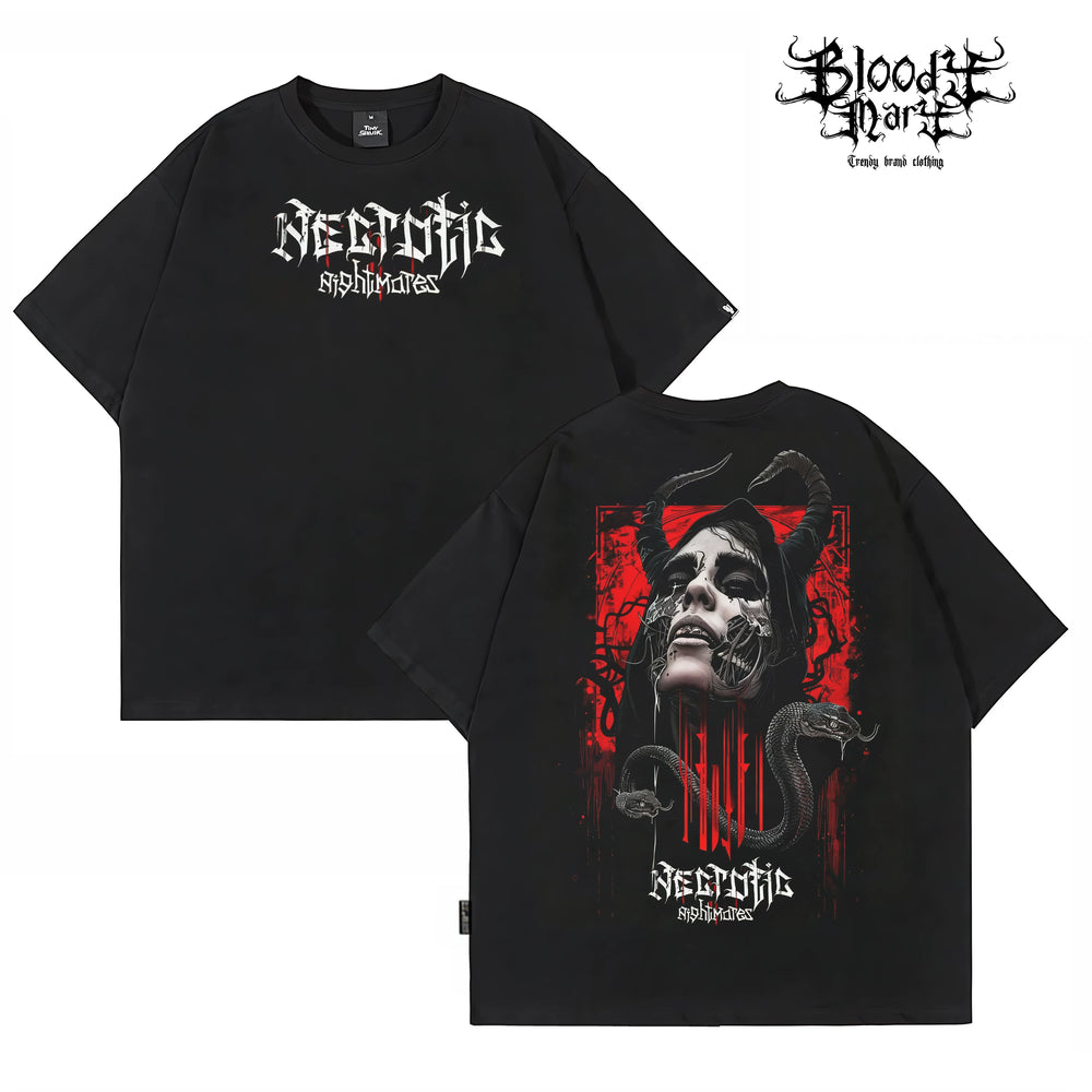 Original trendy brand dark punk skull niche American floral font heavyweight loose hip-hop printed short sleeved T-shirt