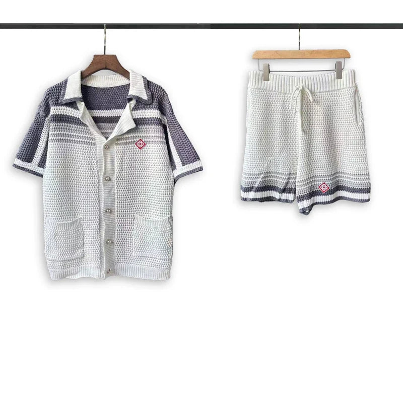 Casablanca Knit Set - White / Grey / Stripe