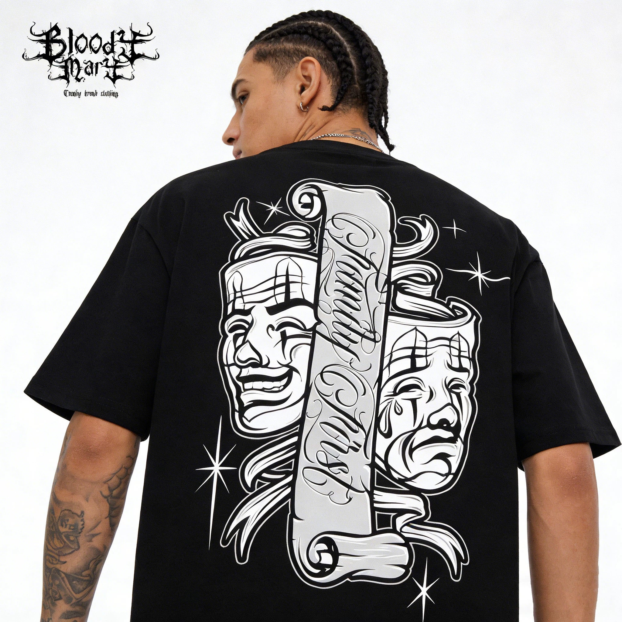 Original Trendy American Chicano Crying and Smiling Chicano Short sleeved T-shirt for Men and Women, Loose Cotton, Heavy Weight Tattoo Artist