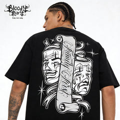 Original Trendy American Chicano Crying and Smiling Chicano Short sleeved T-shirt for Men and Women, Loose Cotton, Heavy Weight Tattoo Artist