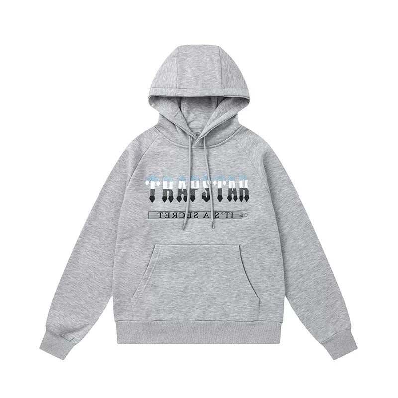 Trapstar Style Autumn/Winter Blue, White & Black Gradient Logo Hoodie - Heather Grey