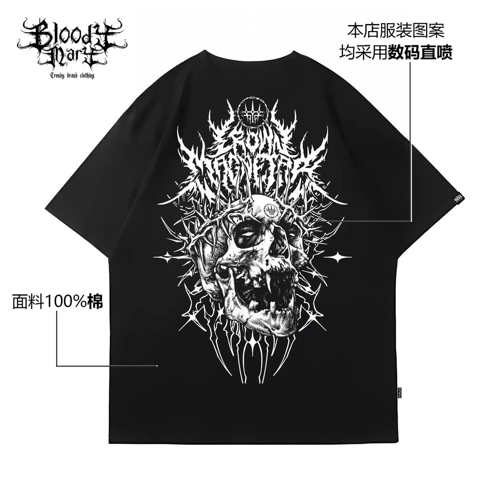 European and American street tattoo artist retro dark gothic skeleton heavyweight trendy brand direct spray short sleeved t-shirt top for summer
