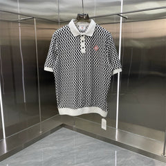 Casablanca Geometric Grid Knit Polo Shirt - Black / White