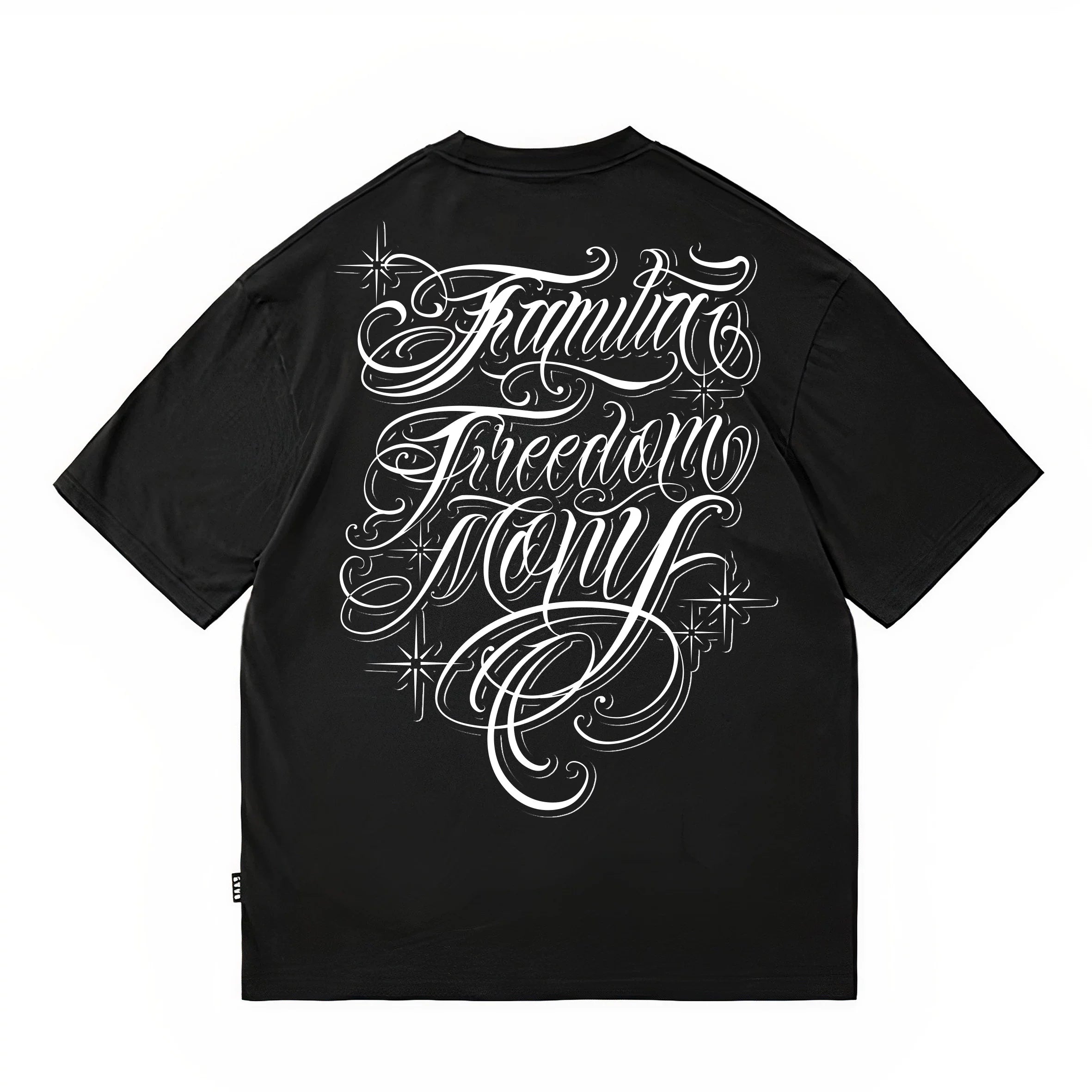 Floral font short sleeved T-shirt, American Chicano fashion brand, loose round neck, street dance, skateboarding, hip-hop tattoo artist design