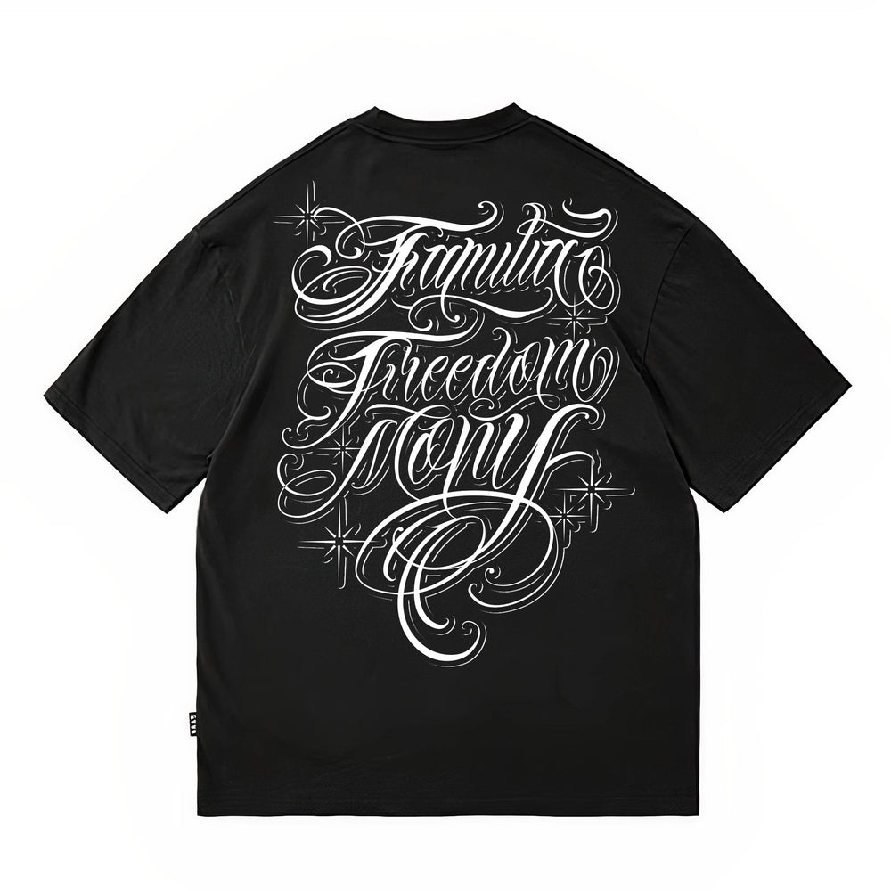 Floral font short sleeved T-shirt, American Chicano fashion brand, loose round neck, street dance, skateboarding, hip-hop tattoo artist design