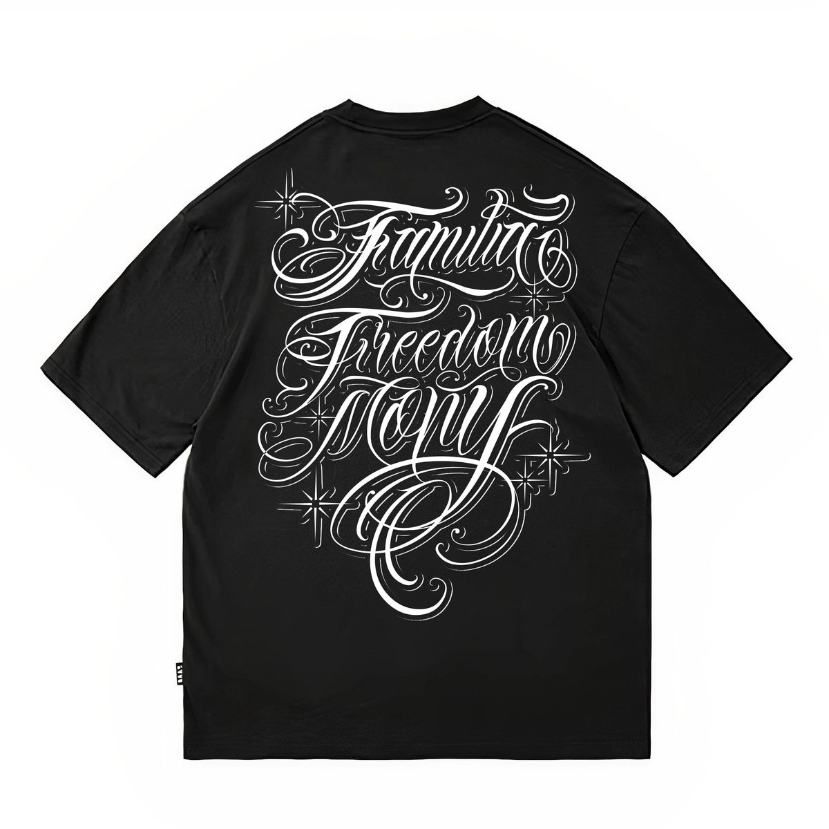 Floral font short sleeved T-shirt, American Chicano fashion brand, loose round neck, street dance, skateboarding, hip-hop tattoo artist design