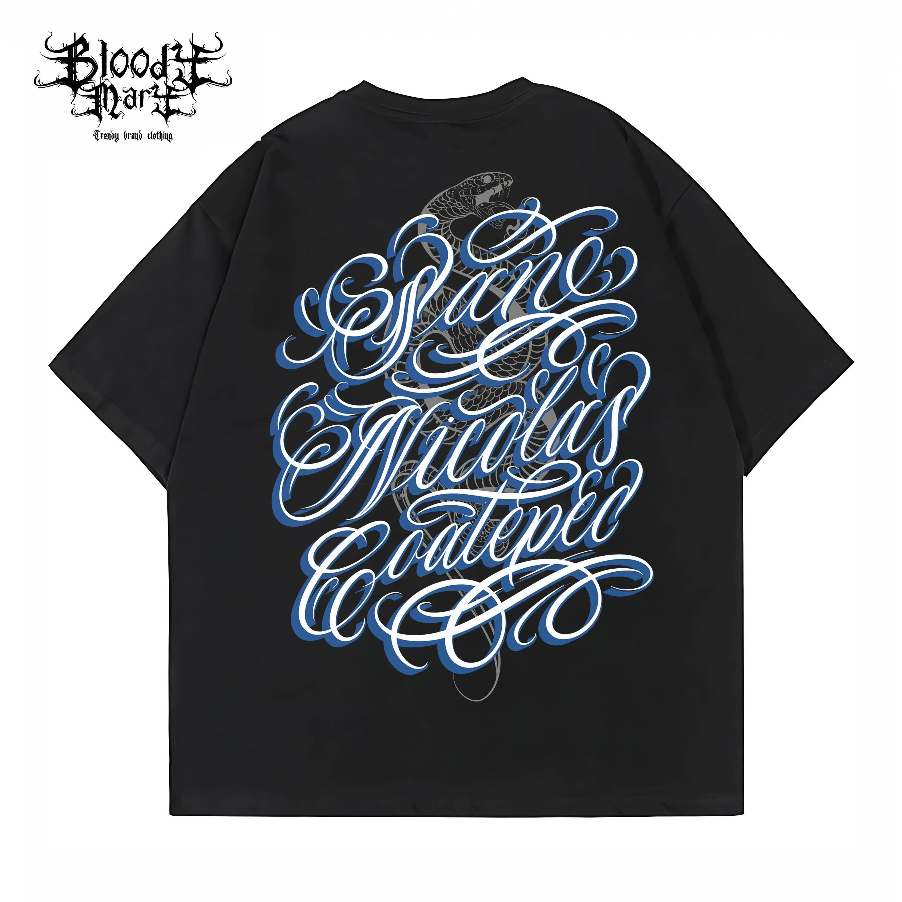 American street flower font short sleeved loose cotton heavyweight niche hip-hop tattoo artist trendy T-shirt