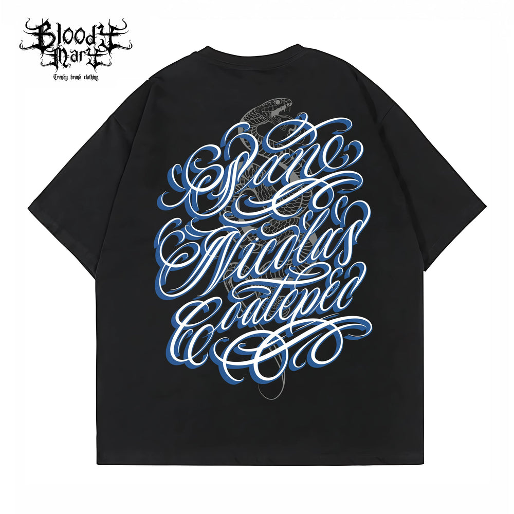 American street flower font short sleeved loose cotton heavyweight niche hip-hop tattoo artist trendy T-shirt