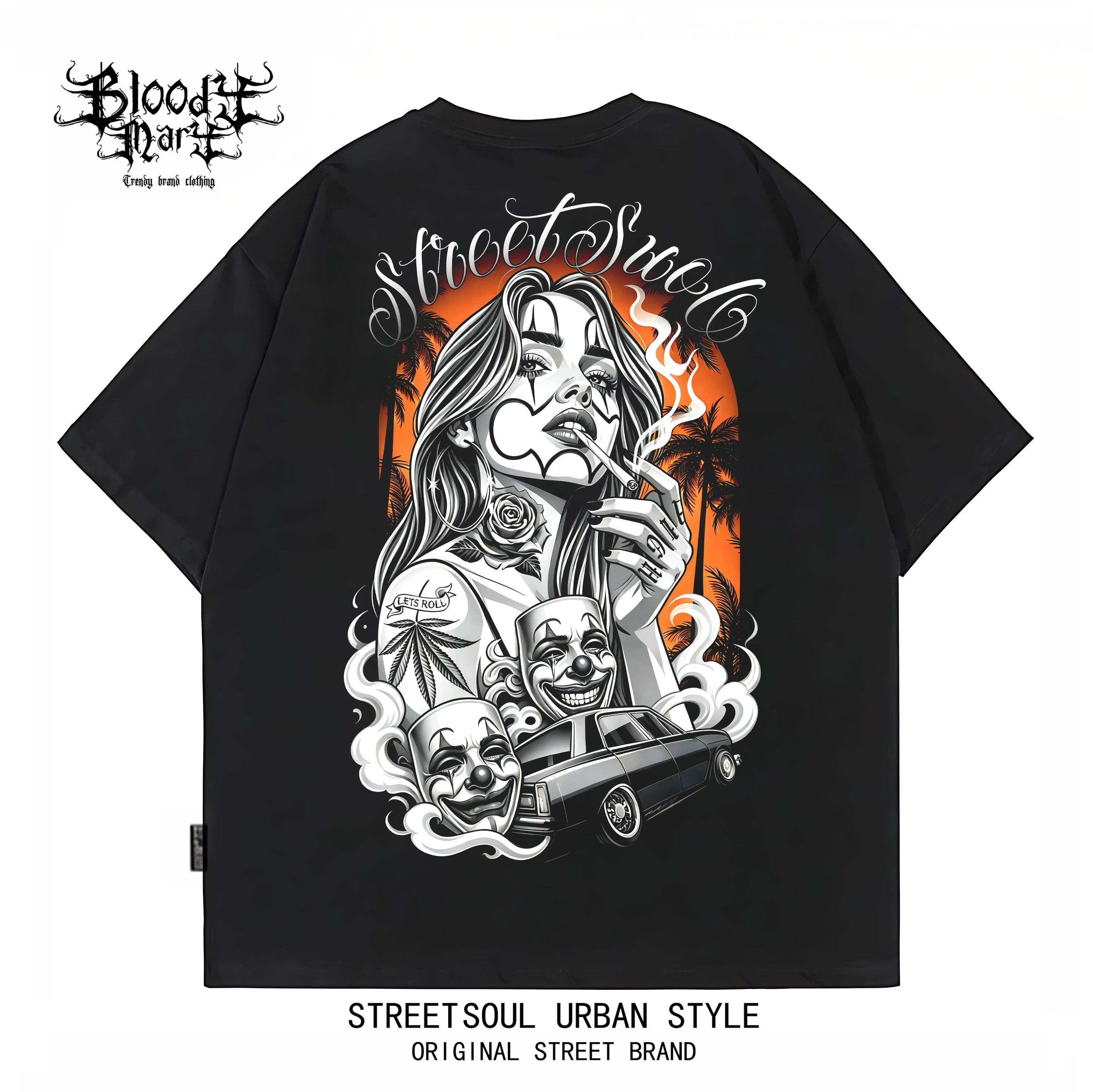 American hip-hop Chicano ins style printed short sleeved T-shirt for men and women loose black trendy brand versatile summer new item