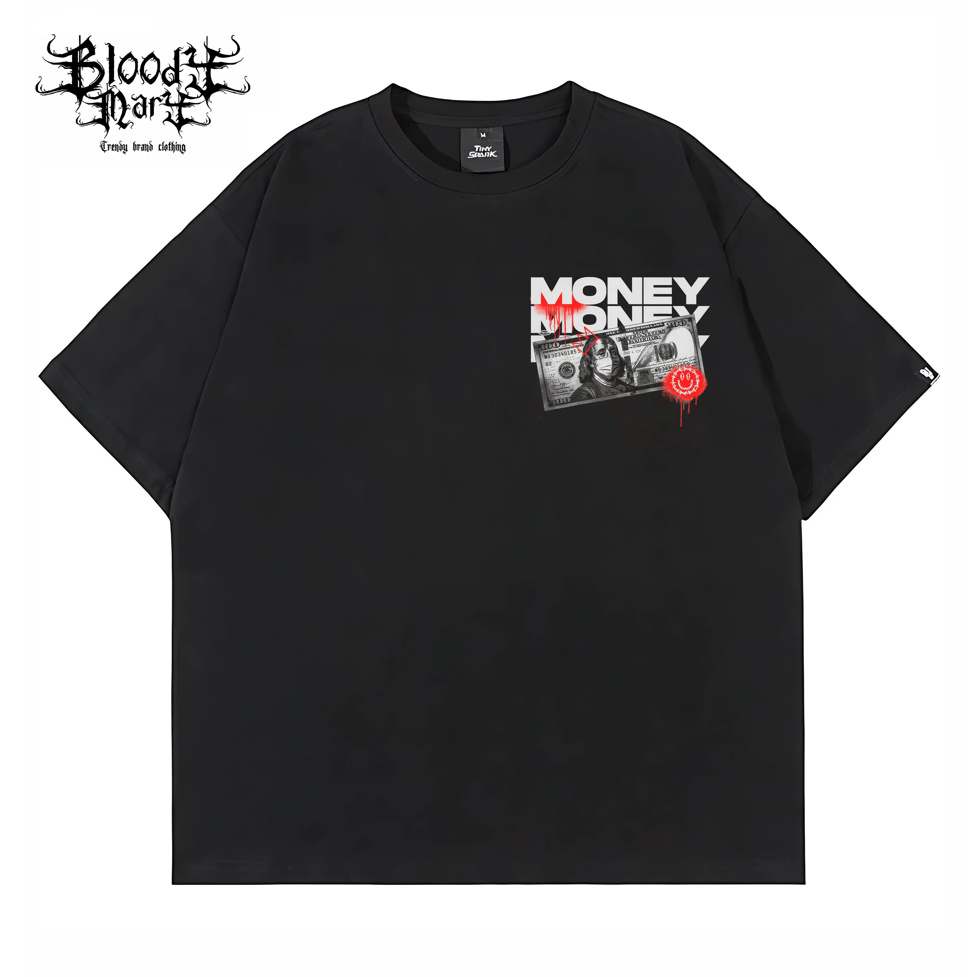 American street retro dollar bill short sleeved loose cotton heavyweight niche hip-hop tattoo artist trendy T-shirt