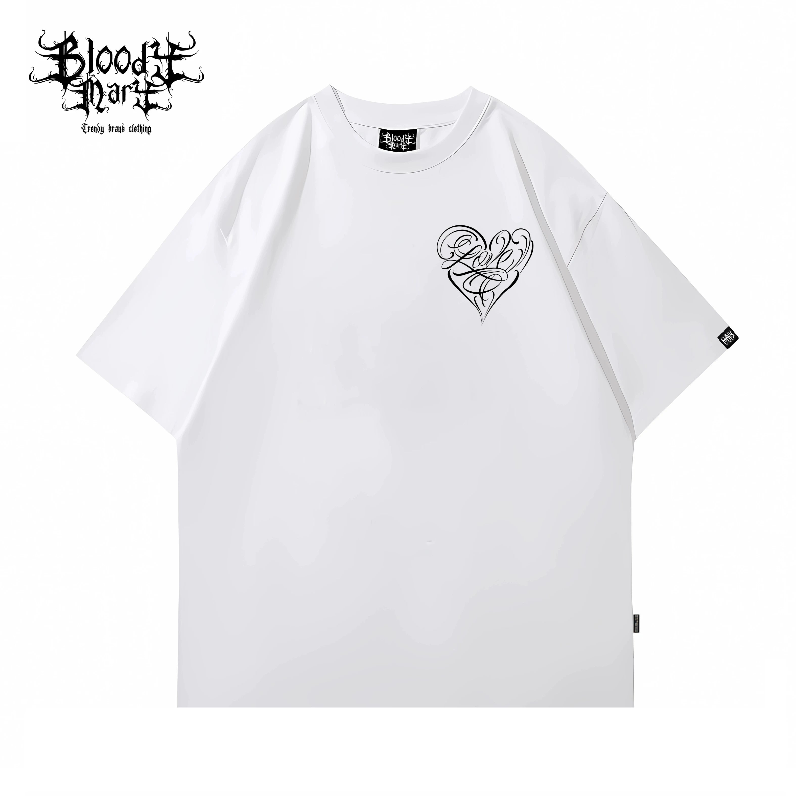 American street flower font short sleeved loose cotton heavyweight niche hip-hop fashion brand tattoo artist T-shirt abstract trend