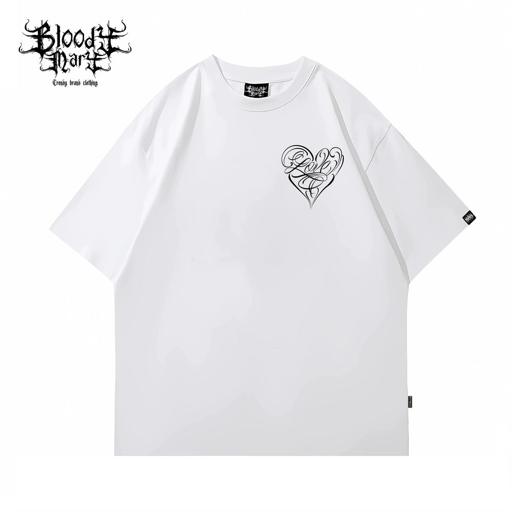 American street flower font short sleeved loose cotton heavyweight niche hip-hop fashion brand tattoo artist T-shirt abstract trend