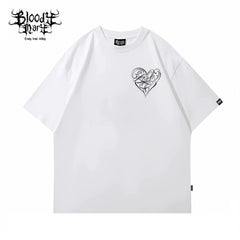American street flower font short sleeved loose cotton heavyweight niche hip-hop fashion brand tattoo artist T-shirt abstract trend