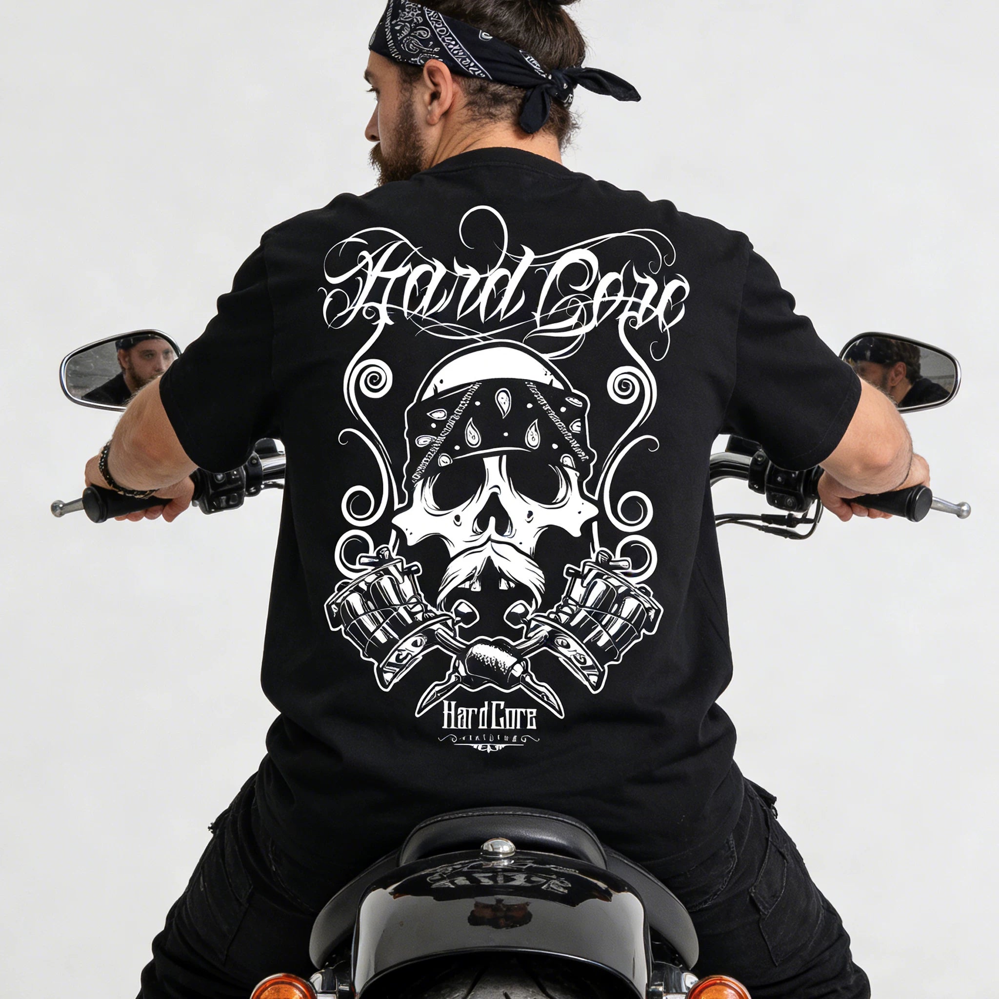 American street double motorcycle short sleeved loose cotton heavyweight niche hip-hop fashion brand tattoo artist T-shirt abstract trend