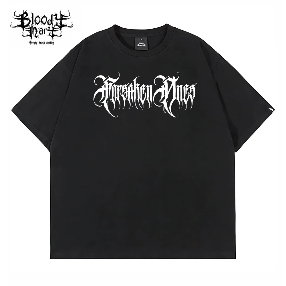 American street flower font short sleeved loose cotton heavyweight niche hip-hop fashion brand tattoo artist T-shirt abstract trend