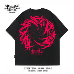 Trendy brand floral font hip-hop street style short sleeved West Coast Chicano T-shirt men's black letter print oversiz