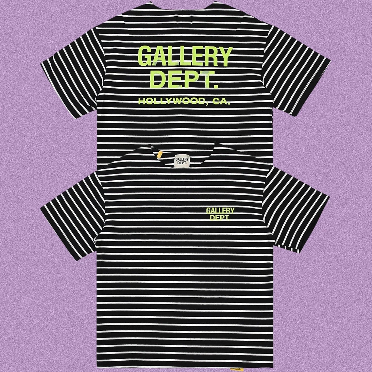 Gallery Dept. Striped Hollywood Logo Short Sleeve T-Shirt - Black/White