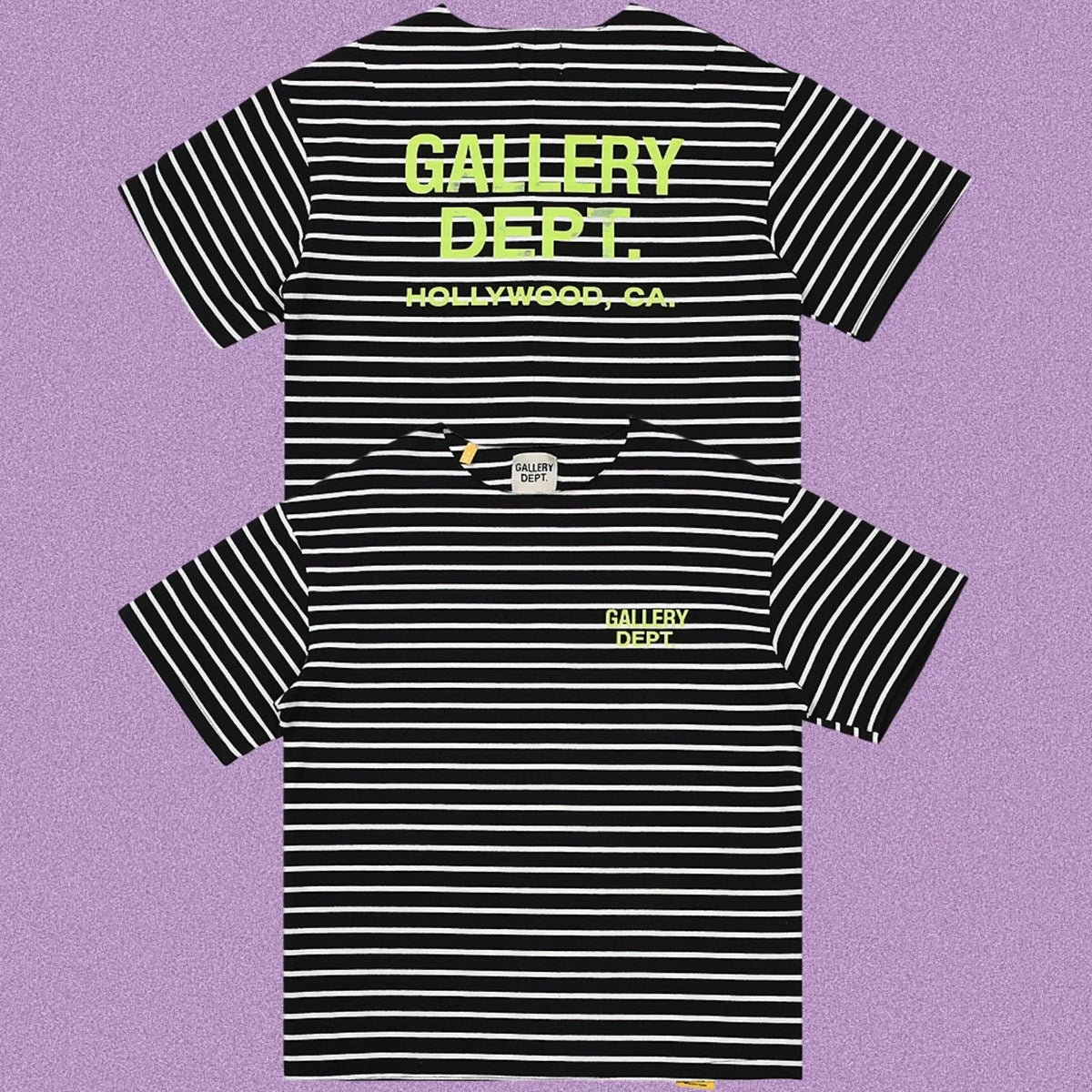 Gallery Dept. Striped Hollywood Logo Short Sleeve T-Shirt - Black/White