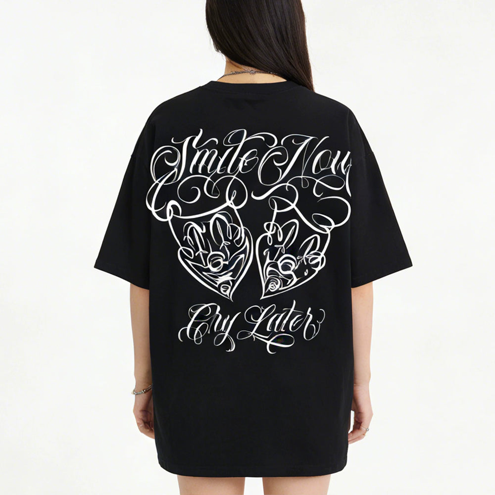 Original Trendy Brand American Street Flower Font Short sleeved Men's and Women's Loose Cotton Heavy duty Niche Hip Hop Clown T-shirt