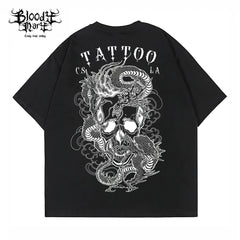 American traditional dragon street flower font short sleeved loose cotton heavyweight niche hip-hop tattoo artist trendy T-shirt