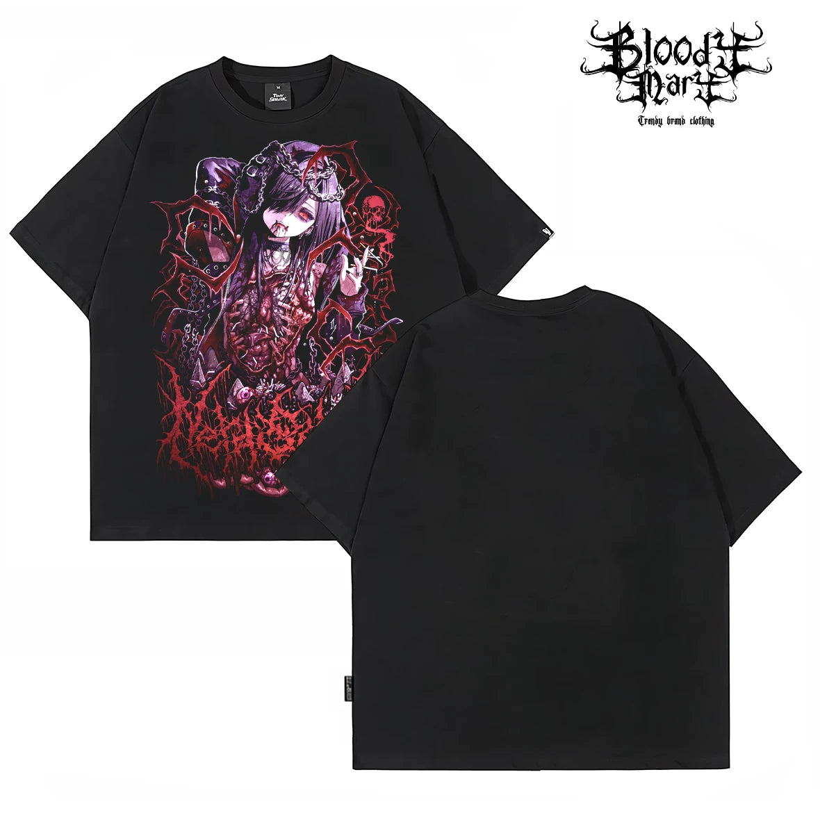 American Hip Hop Abby anime Black Short Sleeve T-shirt Men's and Women's Loose Printed Cotton Rock Personality Top