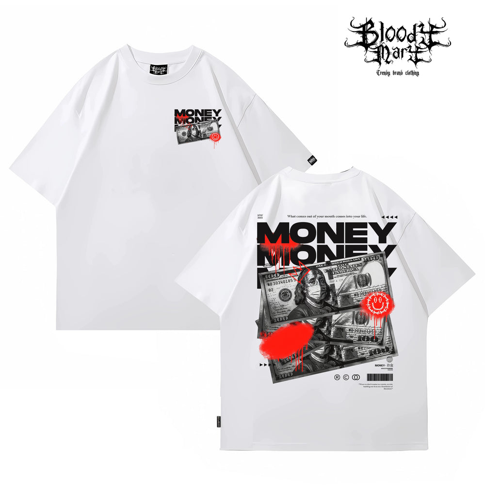 American street retro dollar bill short sleeved loose cotton heavyweight niche hip-hop tattoo artist trendy T-shirt
