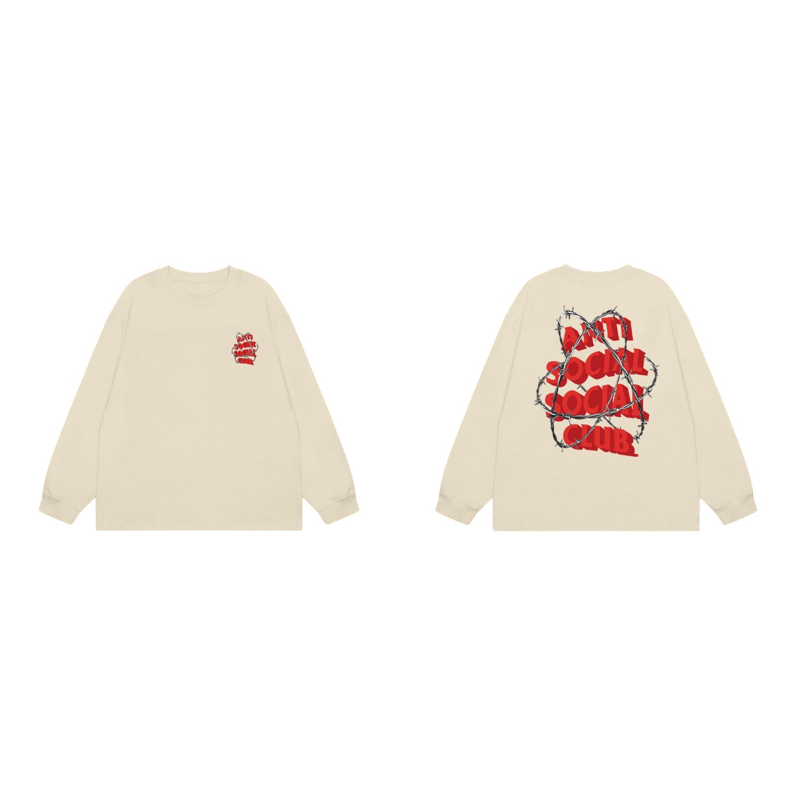Anti Social Social Club Barbed Wire Red Logo Long Sleeve T-Shirt - Cream