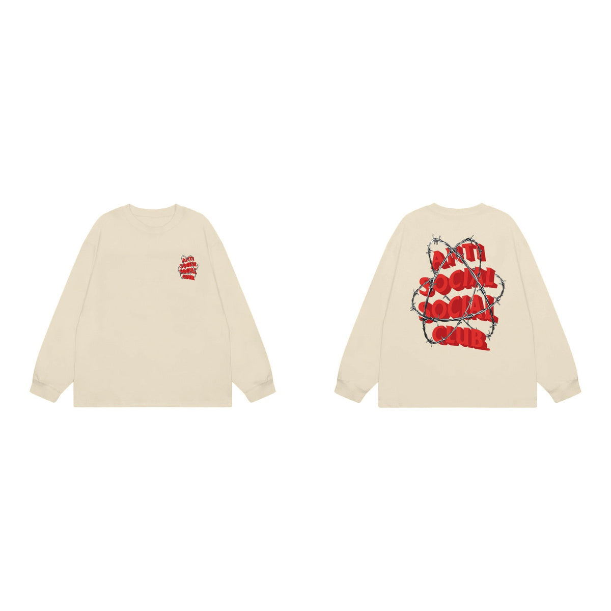 Anti Social Social Club Barbed Wire Red Logo Long Sleeve T-Shirt - Cream