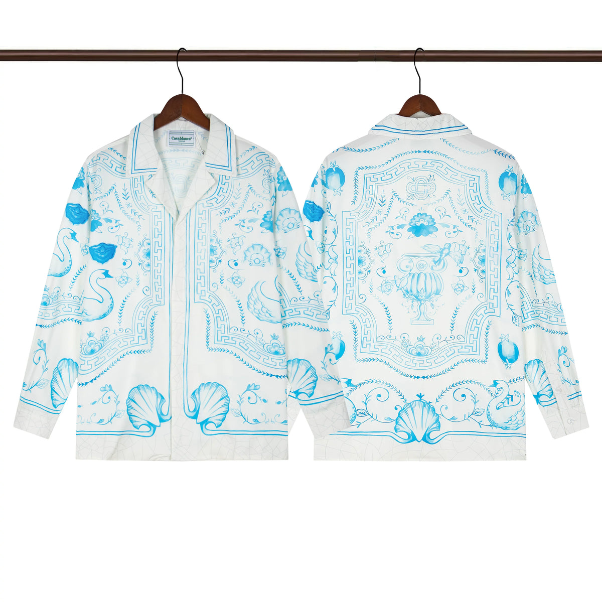 Casablanca Monogram Tile Silk-Style Shirt - Light Blue / White