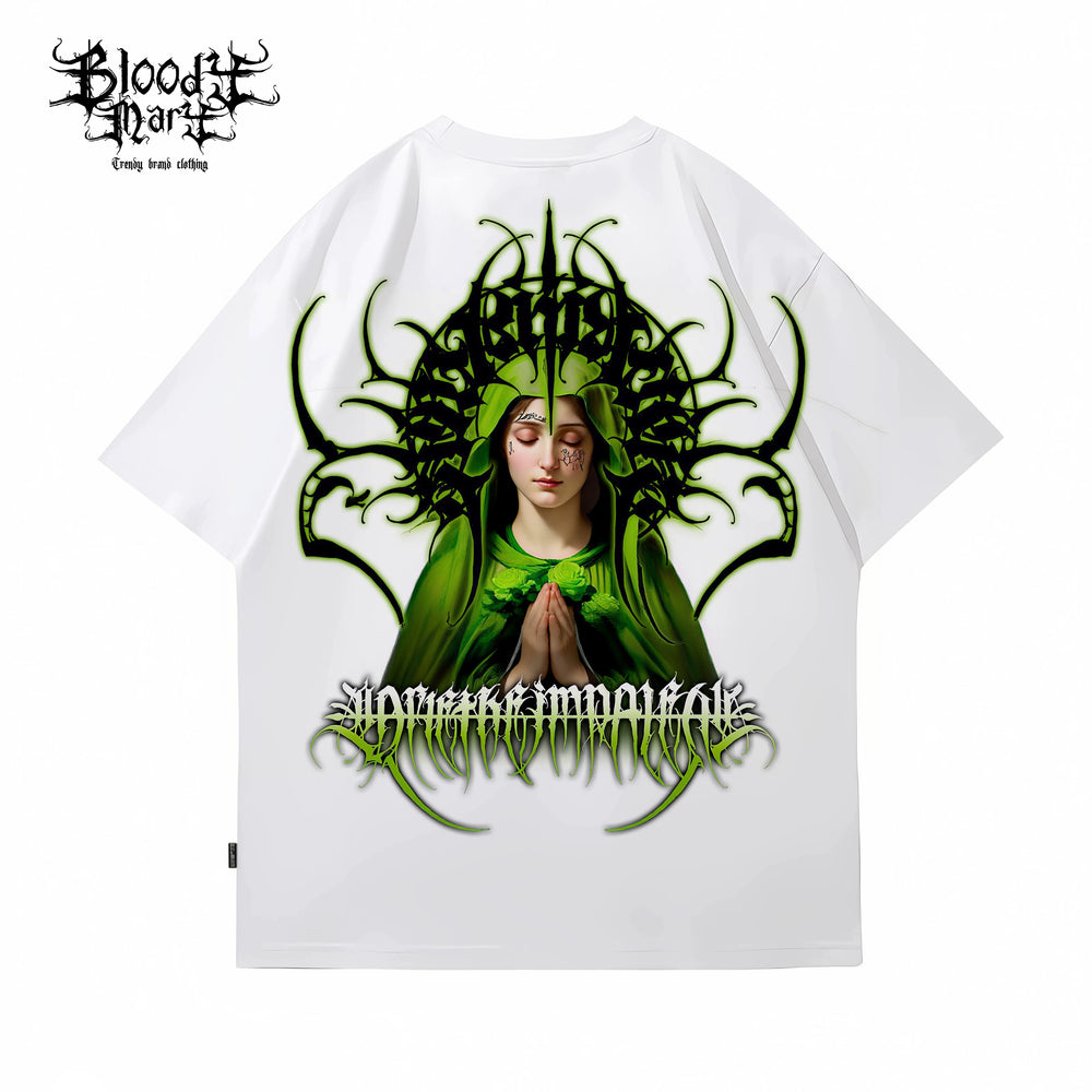 American street retro floral font short sleeved loose cotton heavyweight niche hip-hop tattoo artist trendy T-shirt