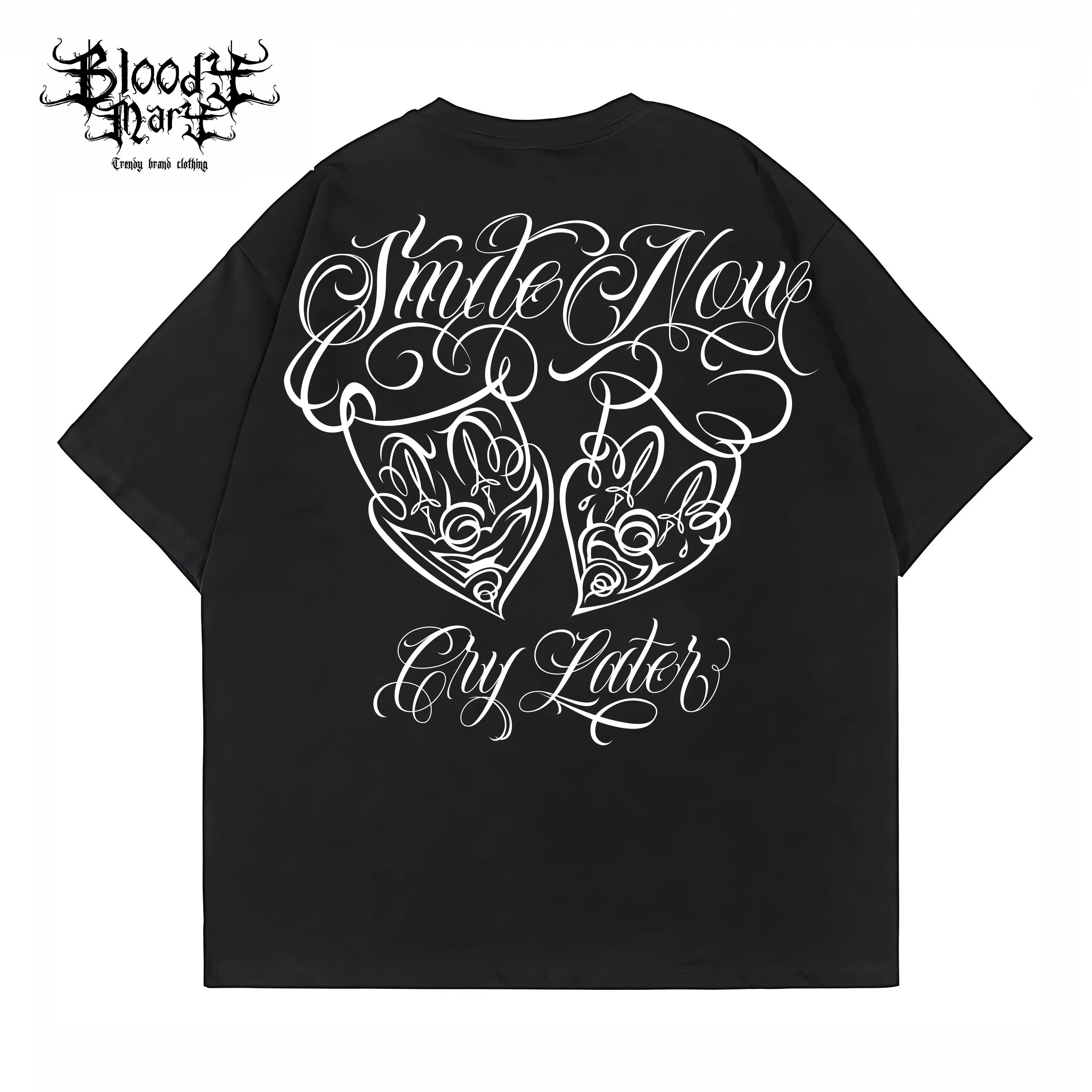 Original Trendy Brand American Street Flower Font Short sleeved Men's and Women's Loose Cotton Heavy duty Niche Hip Hop Clown T-shirt