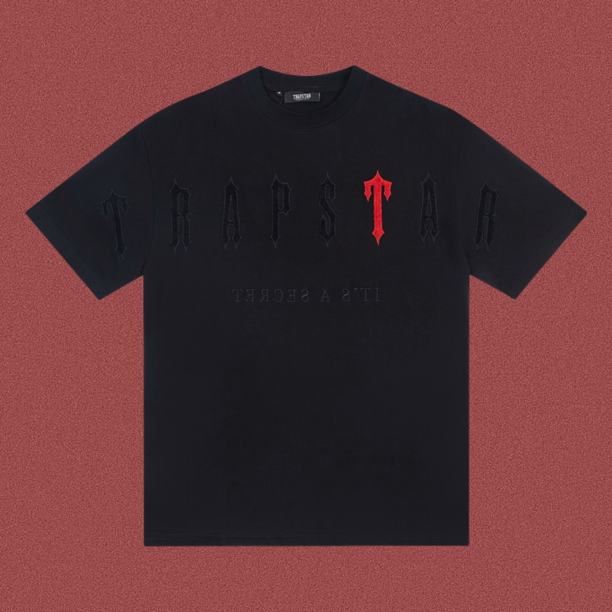 Trapstar Tonal & Red Embossed Gothic Logo Tee - Black/Red