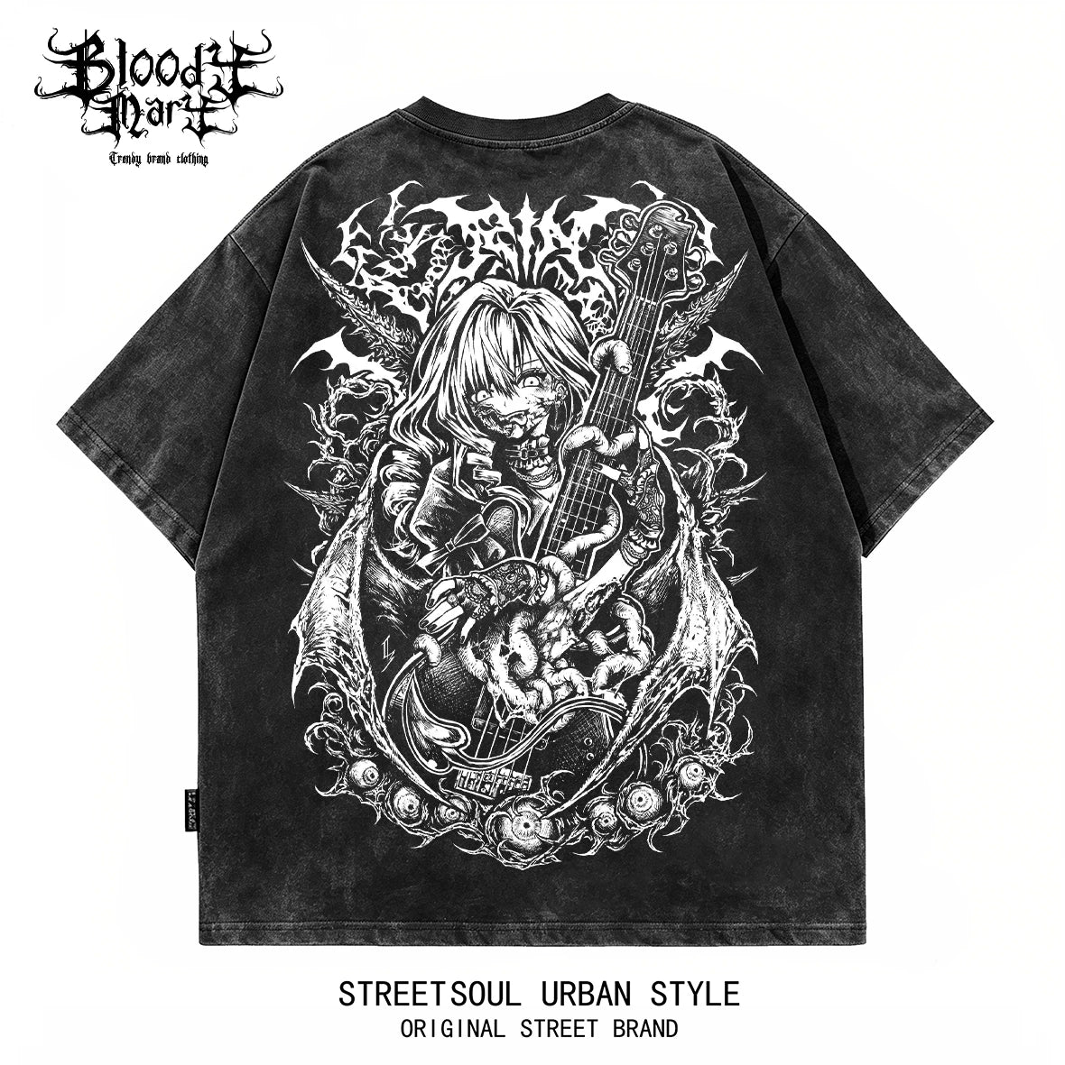 Dark style worn short sleeved T-shirts for men and women anime Abi cartoon printing loose street retro rock top