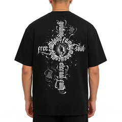 Trendy cross, floral characters, hip-hop, American West Coast prayer hand T-shirt, street dance tattoo artist, gang heavyweight