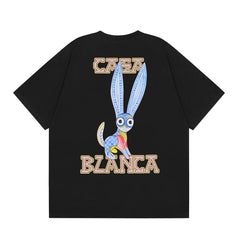 Casablanca Folkloric Blue Rabbit Back Graphic T-Shirt - Black