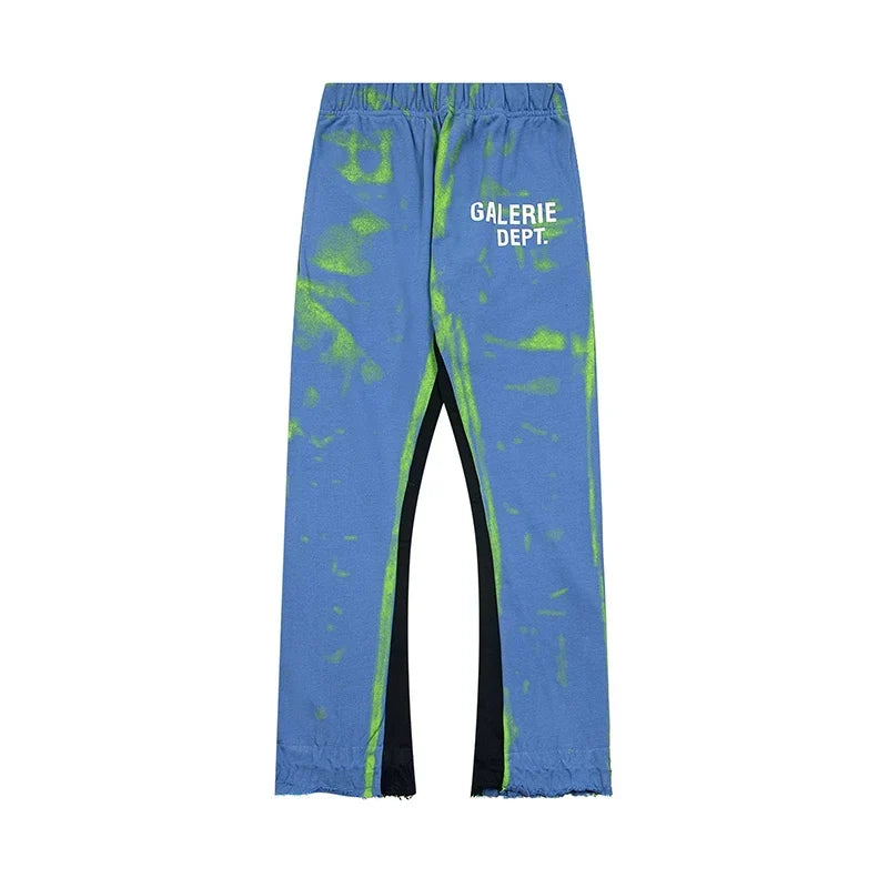 Gallery Dept. "GALERIE DEPT." Lime Green Tie-Dye Wash Contrast Panel Sweatpants - Blue