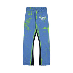 Gallery Dept. "GALERIE DEPT." Lime Green Tie-Dye Wash Contrast Panel Sweatpants - Blue