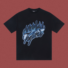 Trapstar Blue Airbrush Flame Logo Tee - Black