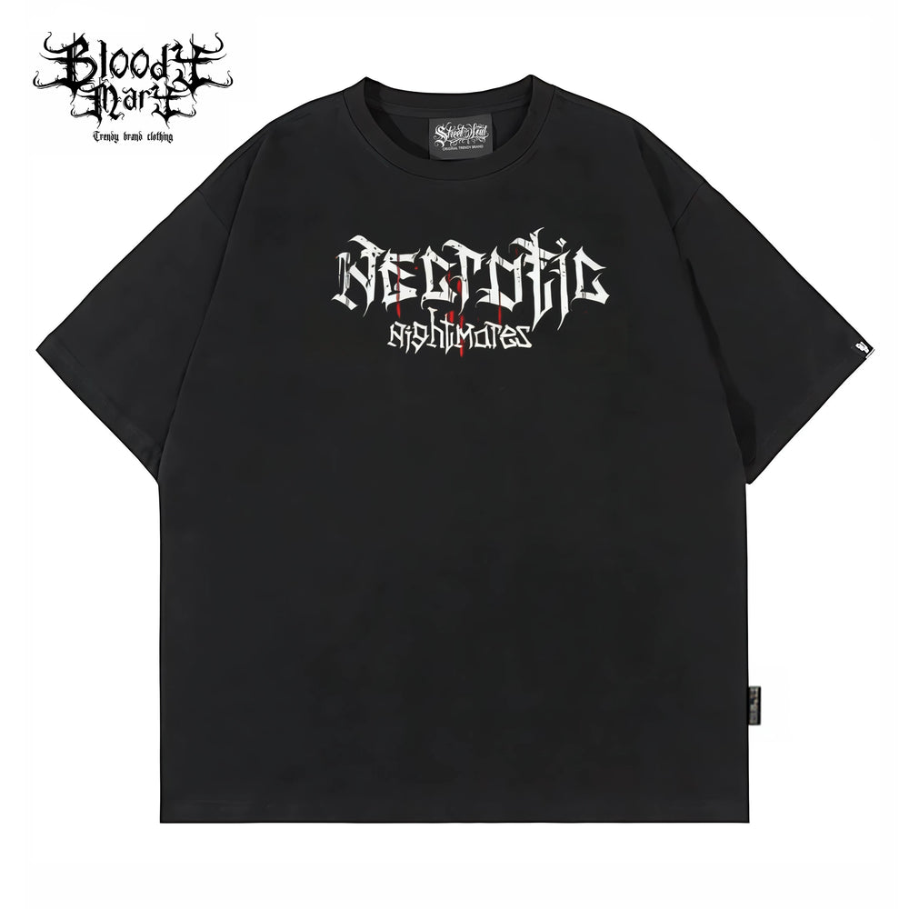 Original trendy brand dark punk skull niche American floral font heavyweight loose hip-hop printed short sleeved T-shirt
