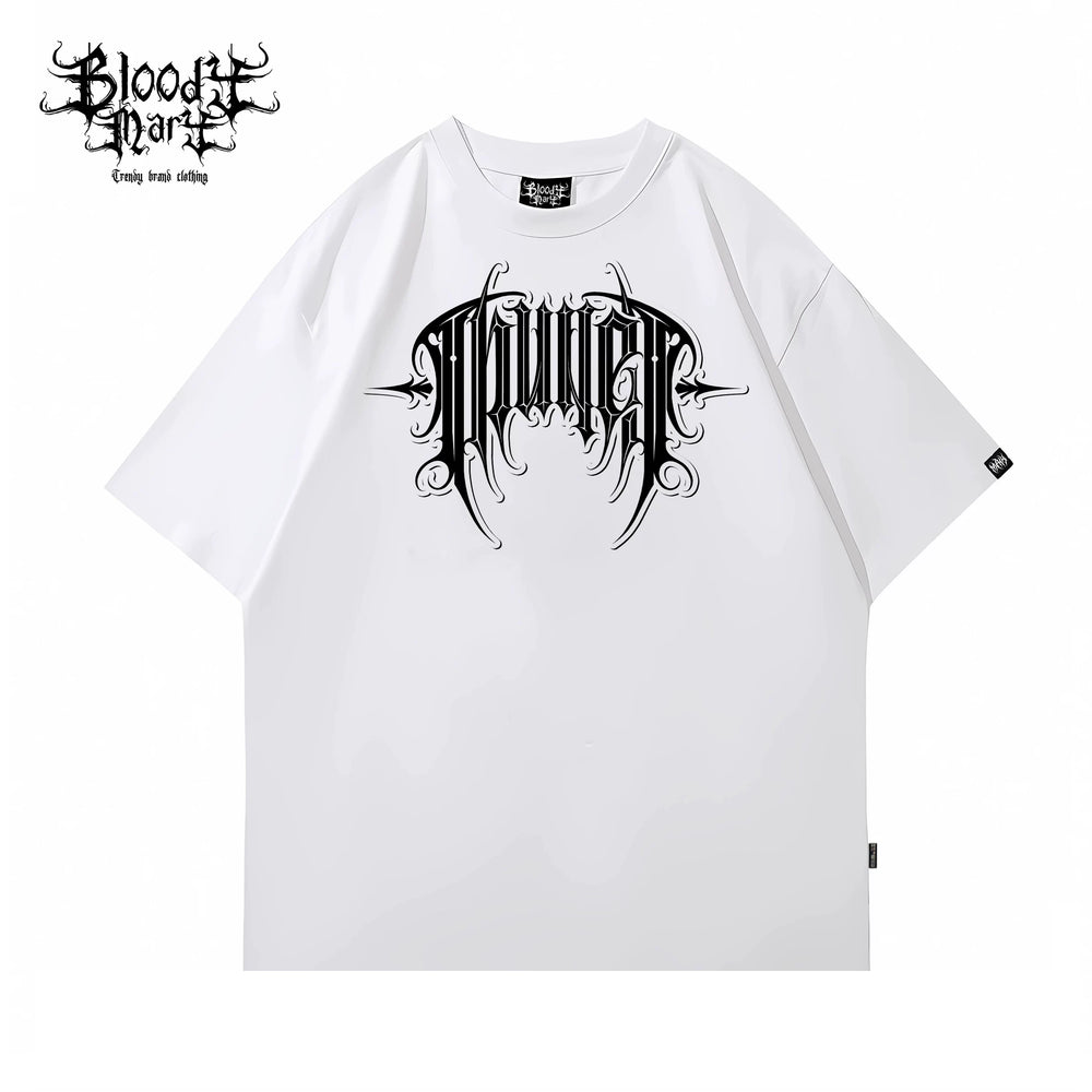 Original Trendy Brand American Street Thug Flower Font Short Sleeve Men's and Women's Loose Cotton Heavy Weight Niche Hip Hop T-shirt