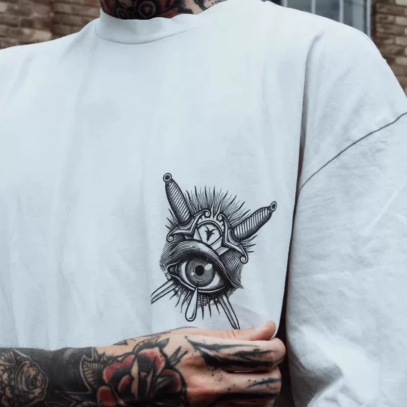 Original trendy brand American retro personality round neck cool and niche hip-hop T-shirt pure cotton body text tattoo artist T-shirt